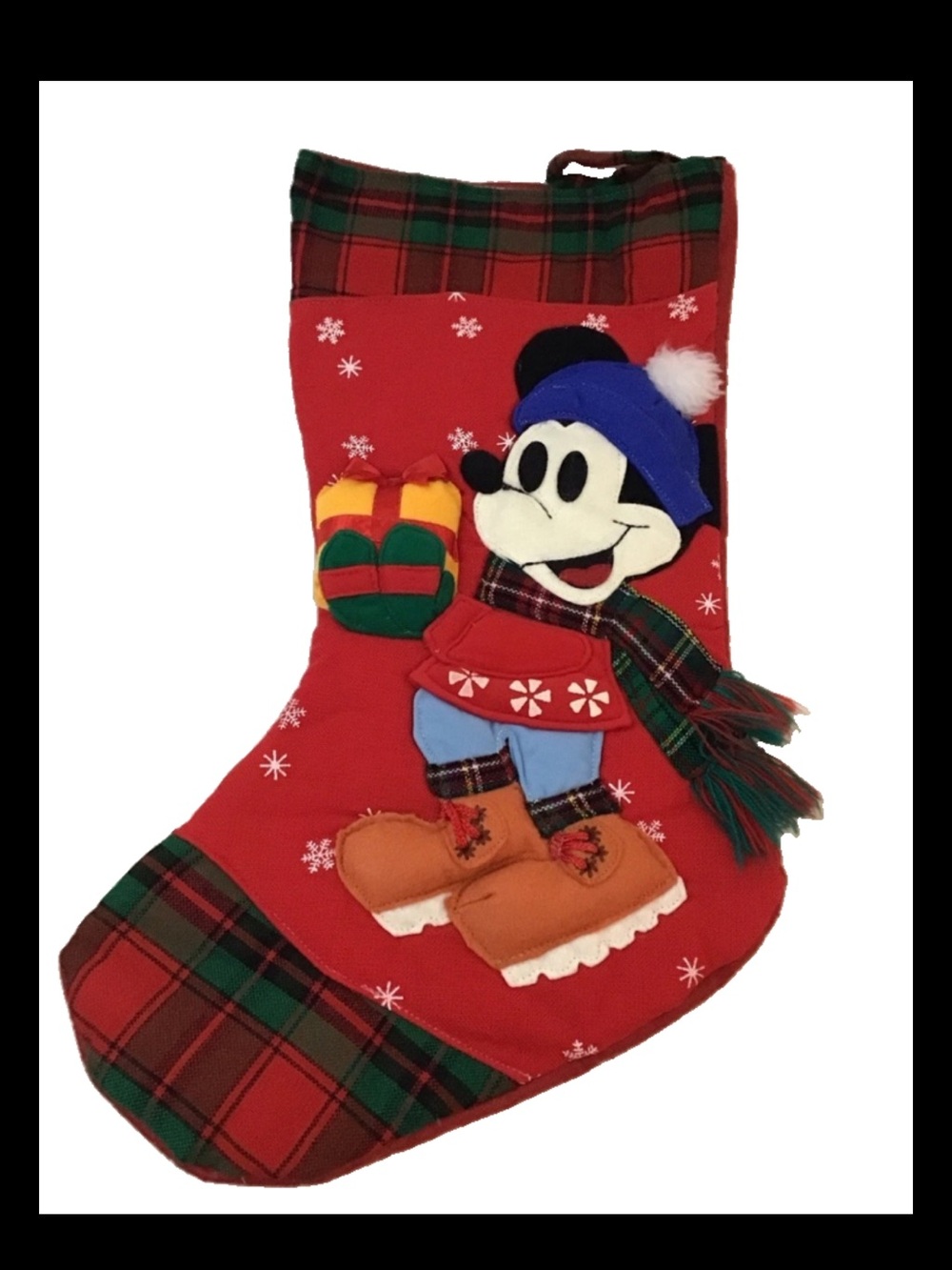 Vintage Disney Mickey Mouse Christmas Stocking Mickey Santa Hat Scarf RARE HTF